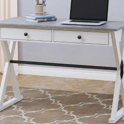 Student College Writing Desk School Work Desk Farmhouse 2-Tone Desk 2 Drawers Cool Earth Tones Modern Style