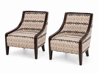 Set of 2 Accent Chairs – Beige & Dark Wood