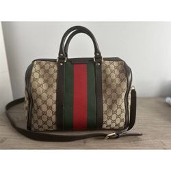 Gucci Web Boston Satchel Bag With Straps
