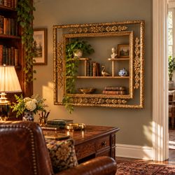 Large Vintage Ornate Gold Giltwood Wall Shelf – Hollywood Regency Style