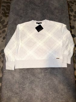 Womans White Patterned Crewneck Sweater Large