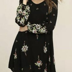 Lovely Free People Black XS embroidered dress. NWT.  Retails $128