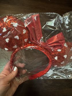 Mickey ears- Red w/white hearts