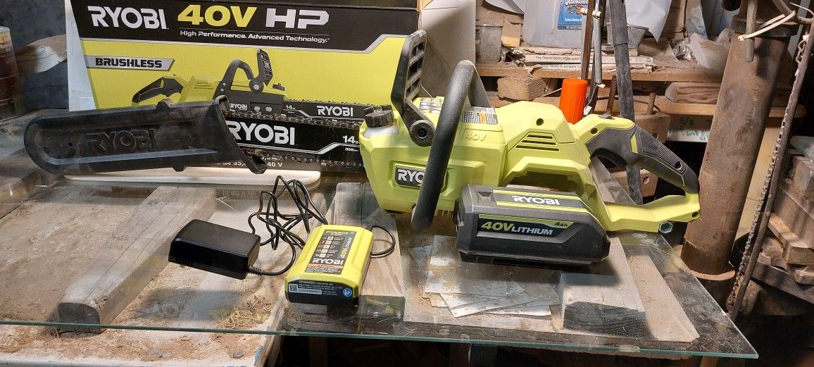 Ryobi 14" 40v Chainsaw, Battery And Charger