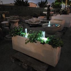 Concrete Large Rectangular Planters or Water Fountain / Cement Backyard Patio Garden Planter Pots / Outdoor Fountains