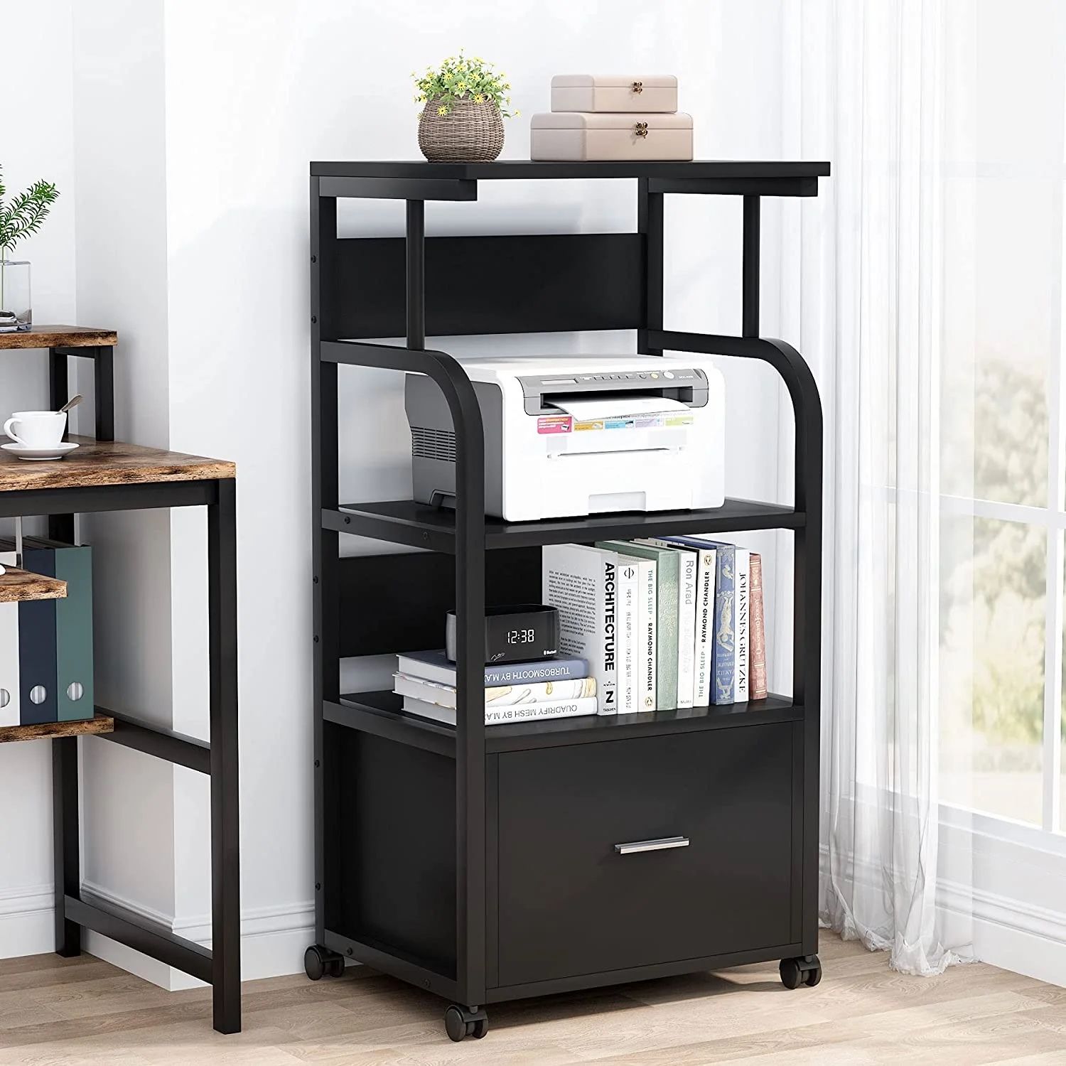 Mobile File Cabinet with Printer Stand and Legal Size Drawer for Home Office