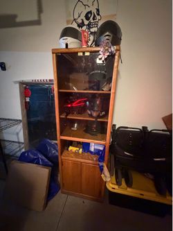 Set of 2 Lighted Solid Wood Display Cabinets