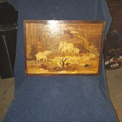 Wood Carving Framed Elephants
