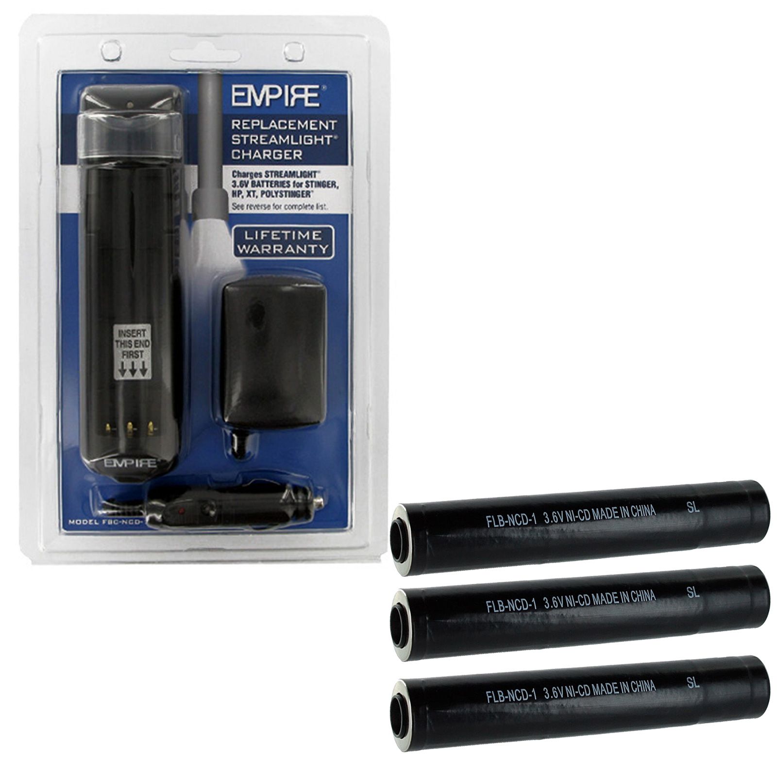 3PC 3.6V NiCD Flashlight Battery and Charger COMBO Fits Streamlight PELICAN M9