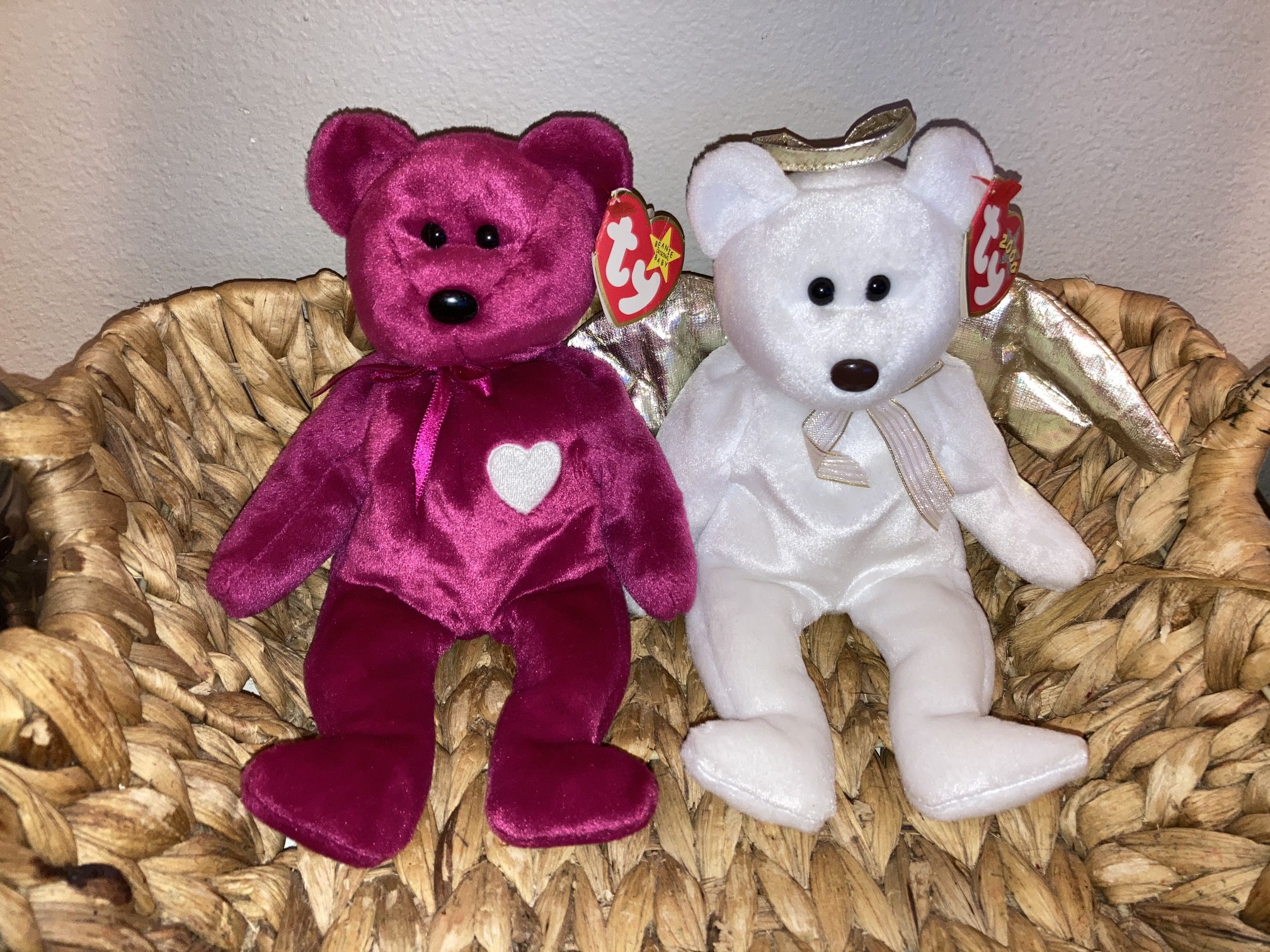 Rare Beanie Babies (Misprinted Tags) VALENTINA and HALO bear 