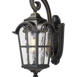 Outdoor Light Fixtures Wall Mount - Vintage Large Exterior Light Fixture for Porch 17.5 Inch, Black Finish with Water Glass Shade, WE215B BG