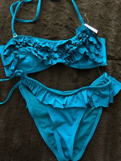 Turquoise ruffle bikini