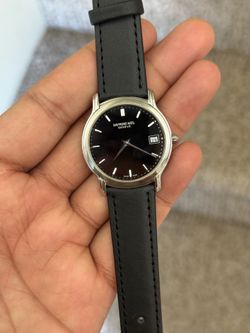 Raymond Weil classic Black Dial Silver Case Leather Strap Watch