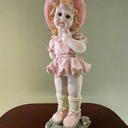 Ceramic Young Lady Statue Figurine In Pink