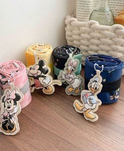 Set of 4 Disney Shupatto-Style Foldable Zipper Totes with Mickey, Minnie, Donald & Daisy Charms