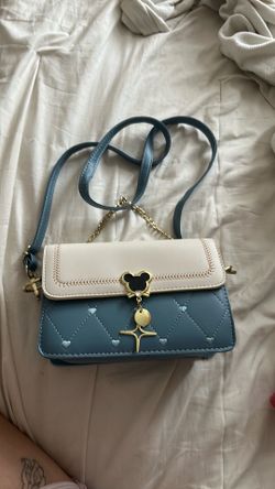mickey mouse purse, blue and white with gold