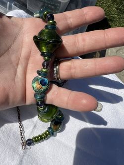 Peacock Necklace Glass Pearl 