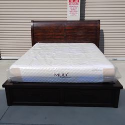 Cal King bed frame with mattress