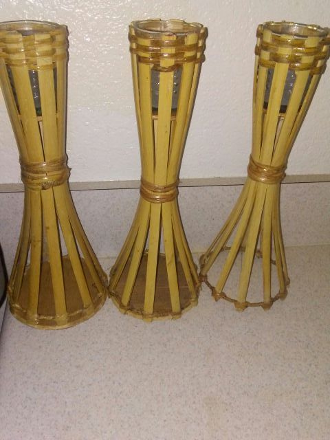 12 inch bamboo candle holders w/ white candles