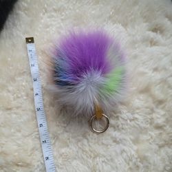 7 1/2" Nine Color Genuine Fur Pom Pom Keychain + 1 GENUINE FUR FREEBIE 