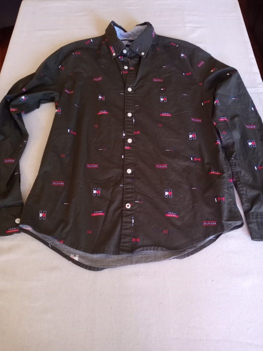 Tommy Hilfiger Monogram Slim Fit Long Sleeve Shirt Nwot Size Medium