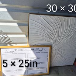 3D white textured swirl painting & Weekly Menu" planner board
