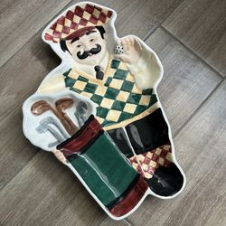 Chip and Dip Golfer Ceramic Serving Tray Dish