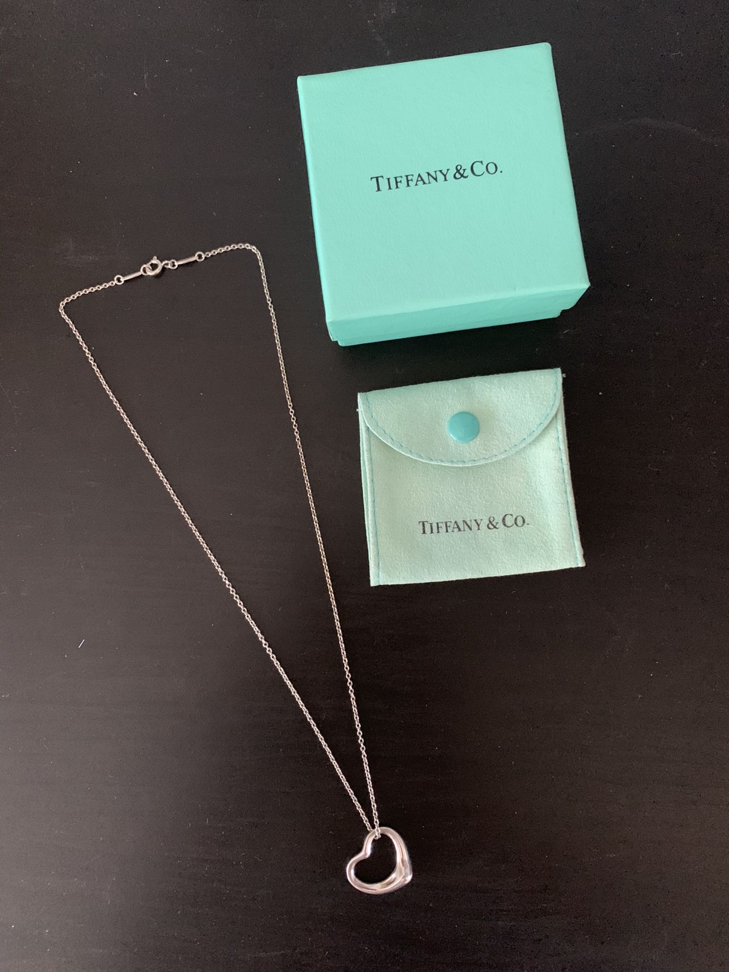 Tiffany & Co. Large Open Heart Pendant with 18” Necklace