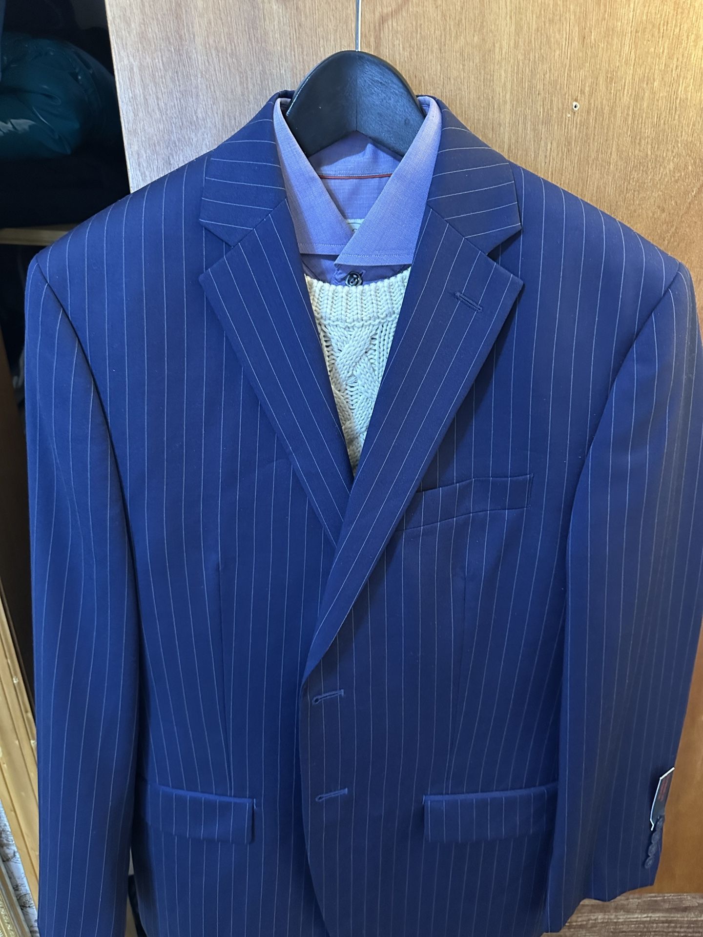 Men’s Suit Jacket Blazer Navy Pinstripe Size 38S