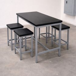 47” Counter Height Dining Set – Black Table + 4 Chairs – Modern Compact