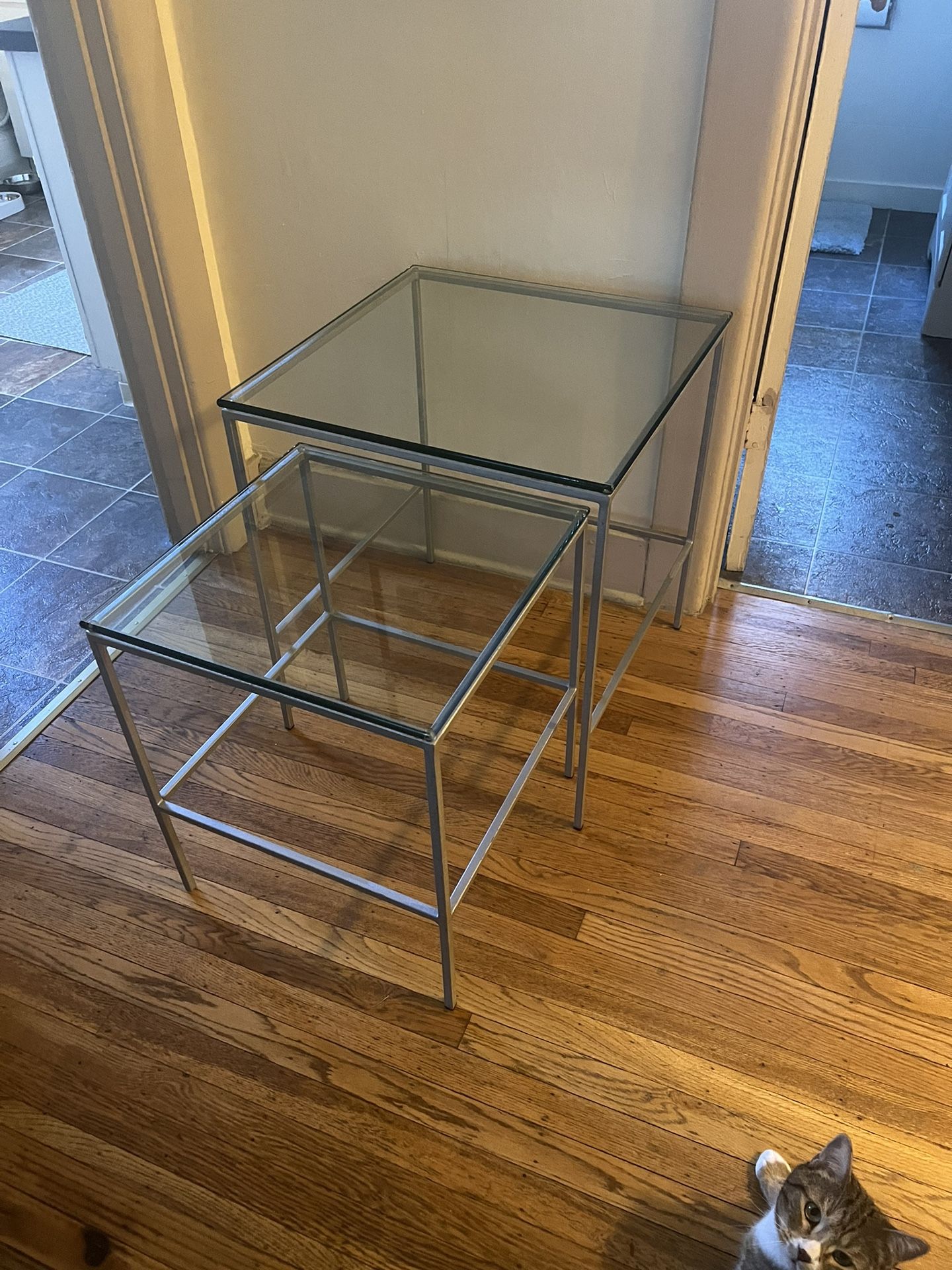 FREE MCM Glass Top And Silver Metal Nesting Coffee Tables Or Side ...