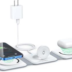 Wireless Charger 3 in 1,RTOPS Magnetic Travel Wireless Charging Station Multiple Devices,GaN 3 in 1 Charging Station,Compatible for iPhone16/15/14/13/