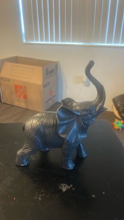 Black Matte Polyresin Elephant 10 inches tall