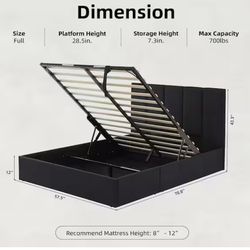 New full size upholstered bed frame with lift up storage