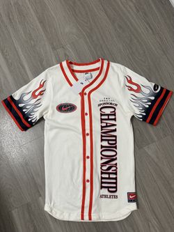 Nike Americana Jersey Flames Button Shirt White Red Men’s Sz Small