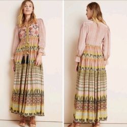Anthropologie Bhanuni by Jyoti Giorgia Embroidered Maxi Dress Yellow Sz 0P 