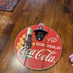 COCA COLA BOTTLE OPENER Vintage Look Wood & Metal