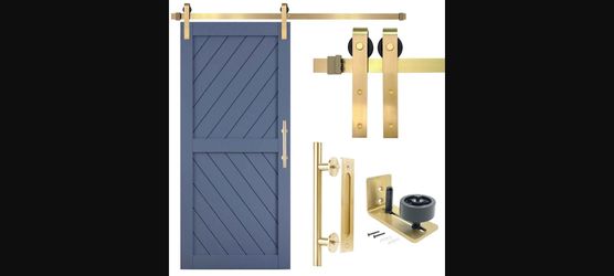 6 ft Adjustable Sliding Barn Door Hardware Kit - Brushed Brass Finish