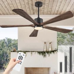 52 Inch Ceiling Fan 5 Blade Outdoor Fan with Remote Control, with Lights, 5 Reversible Solid Wood Blades, 6-Speed, for Patios, Living Room, Porch