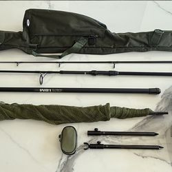 NEW Bank shore FISHING gear! 10’ Two Piece Rod, Big Pit Reel, Foldable Net, Bite Alarm, Rod Holders, Carry All Bag