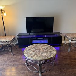 3-Piece Marble Top Living Room Table Set (Coffee + 2 End Tables)