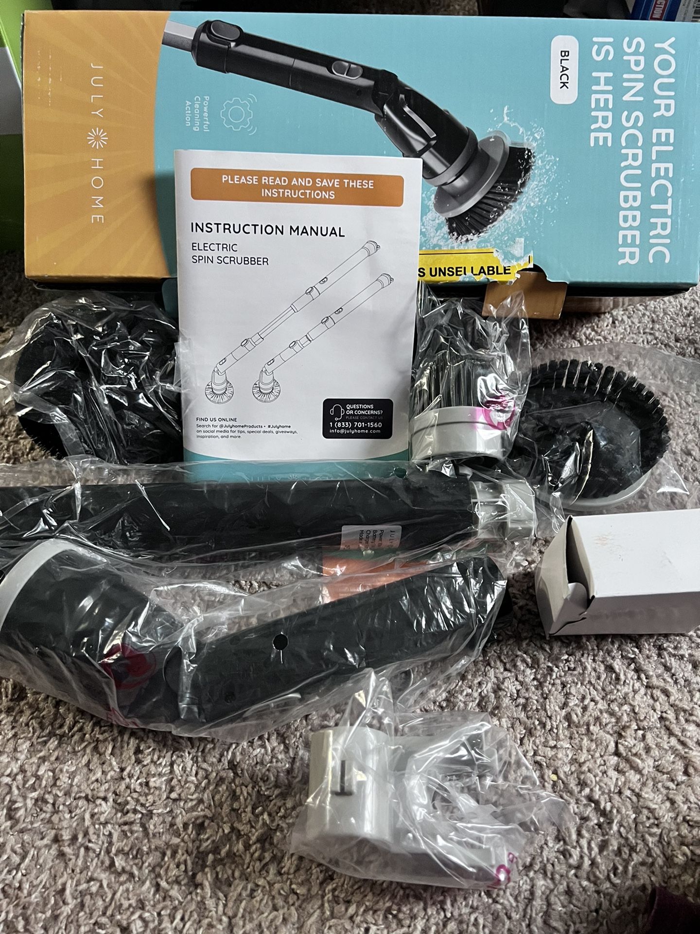 Electric Spin Scrubber with Adjustable Extension Cleaning Brush, Cordless Automatic Power Scrubber for Shower, Cleaner for Tile, Floor, Long Handle &