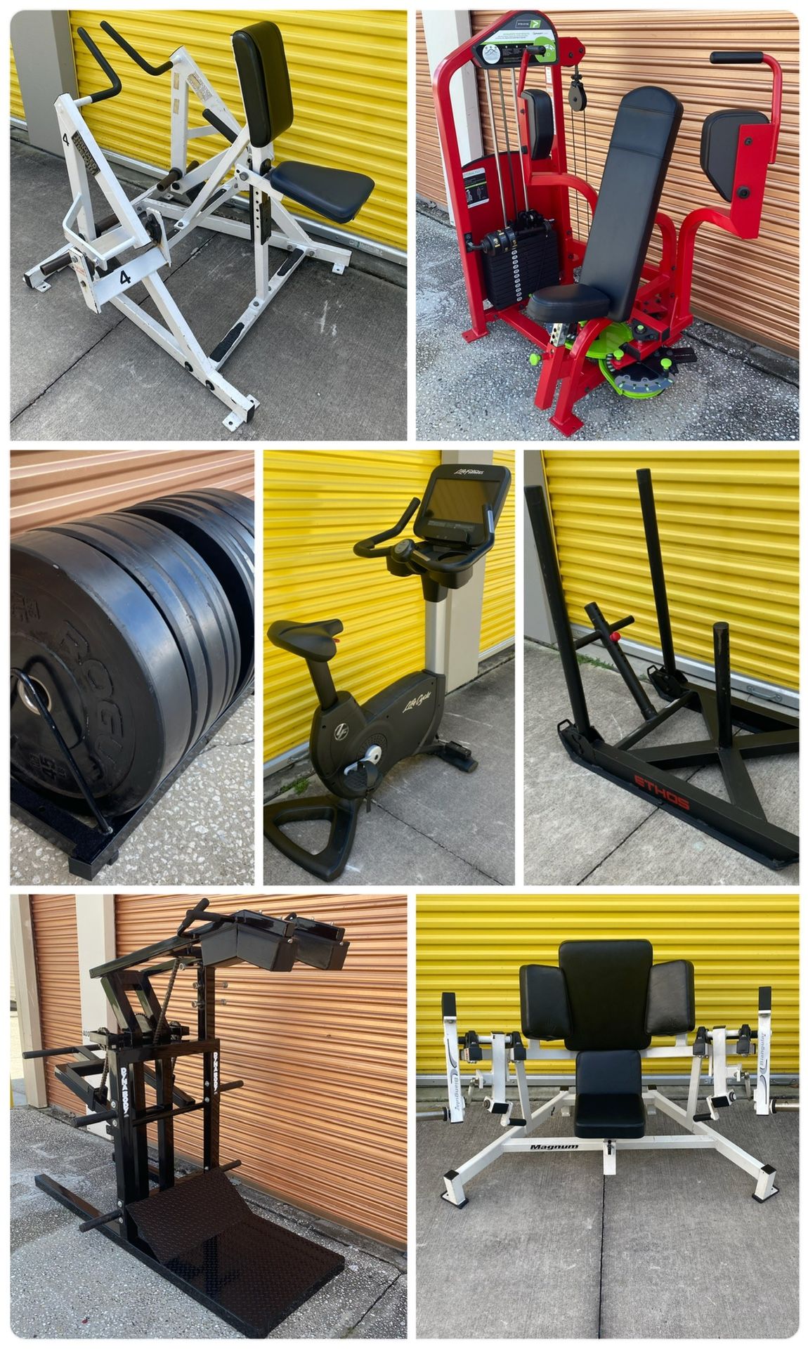 Gym Fitness Dumbbell Olympic Weight Plate Bars Power Squat Rack Bench Extension Chest Rower Rogue Treadmill Bike Functional Trainer