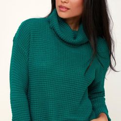 Catchin' Feels Teal Green Cowl Neck Sweater