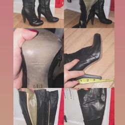 Made in Italy – Black Vero Cuoio Leather High Heel Boots (Size 39 / US 8–8.5)