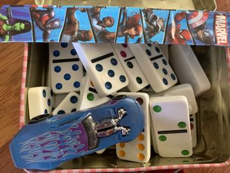 Dominoes, hulk, slap bracelet and a car