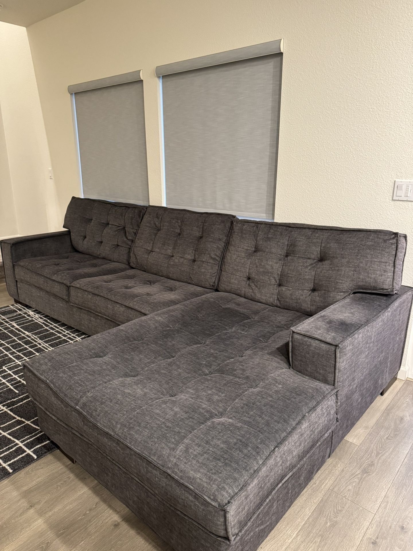 L-shaped couch and rug