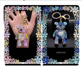 Colorful Crystal bear bag charm key chain holder
