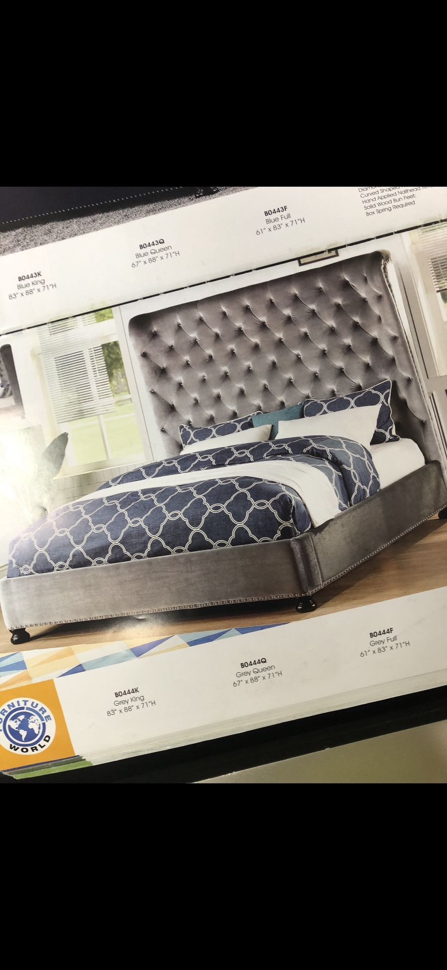Queen Upholstered Headboard/ Footboard (Gray Velvet)