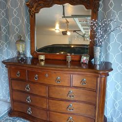 Beautiful Solid Wood Hightop Tripple Dresser And Mirror  67x20x40tall 